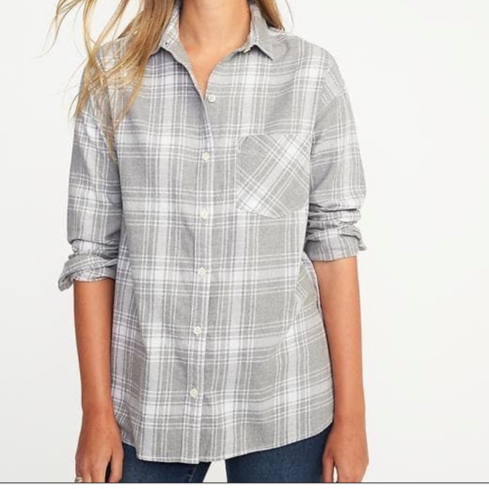 Grey plaid button up